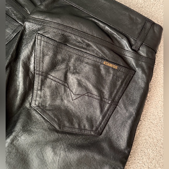 Vintage Diesel Black Leather Flare Pants Size 32 - Picture 3 of 7